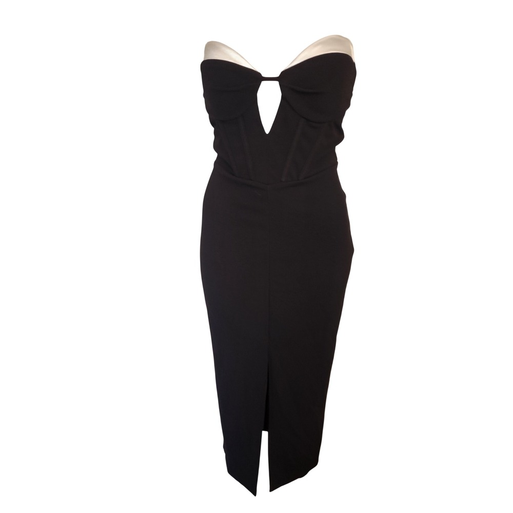Symphony NEW Black Strapless Corset Midi Dress Contrast Sweetheart Neckline